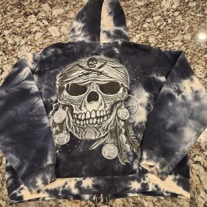 Vintage Y2K Exist Women's Zip Up Hoodie Size XL Tie Dye Rhinestone Pirate 2000s